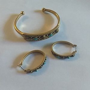 Lucky Brand Gold and Turquoise Bracelet/Ring set